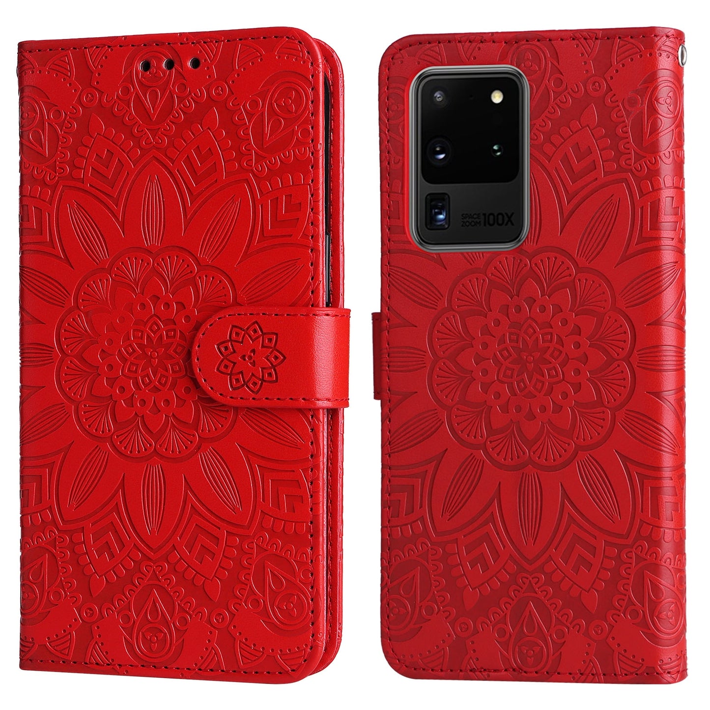 Samsung Galaxy S20 Ultra Sunflower Embossed Leather Wallet Phone Case with Kickstand and Card Holder