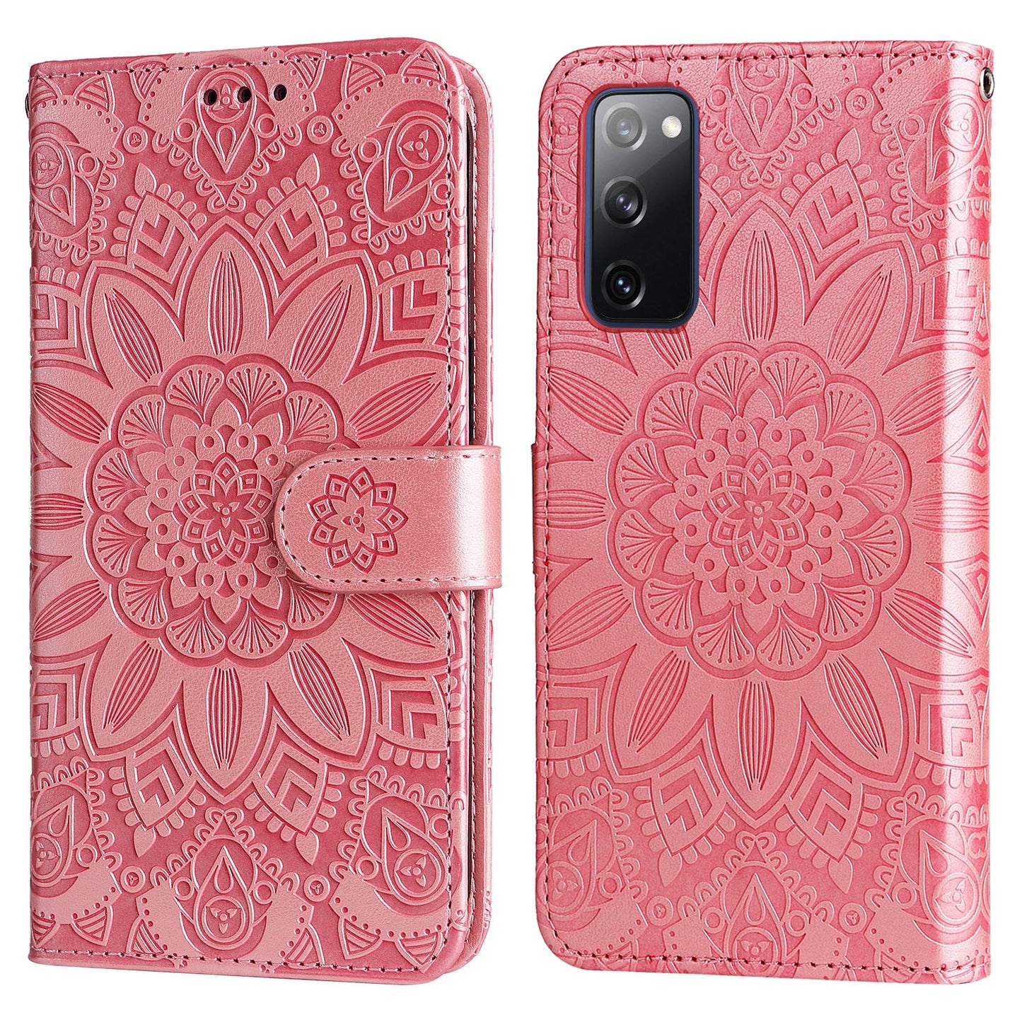 Samsung Galaxy S20 FE Sunflower Embossed Leather Wallet Phone Case with Kickstand and Card Holder