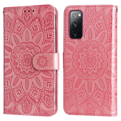 Samsung Galaxy S20 FE Sunflower Embossed Leather Wallet Phone Case with Kickstand and Card Holder