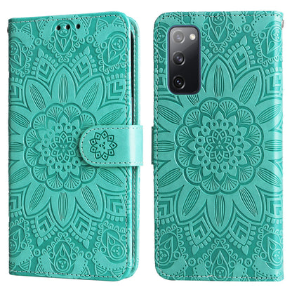 Samsung Galaxy S20 FE Sunflower Embossed Leather Wallet Phone Case with Kickstand and Card Holder