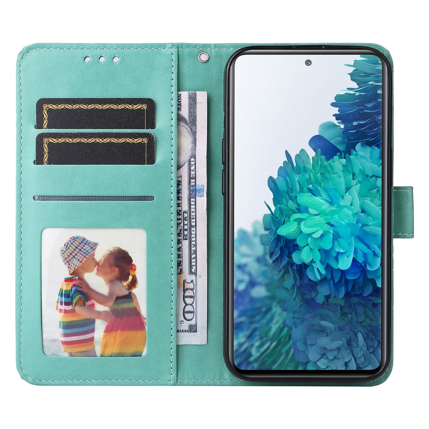 Samsung Galaxy S20 FE Sunflower Embossed Leather Wallet Phone Case with Kickstand and Card Holder