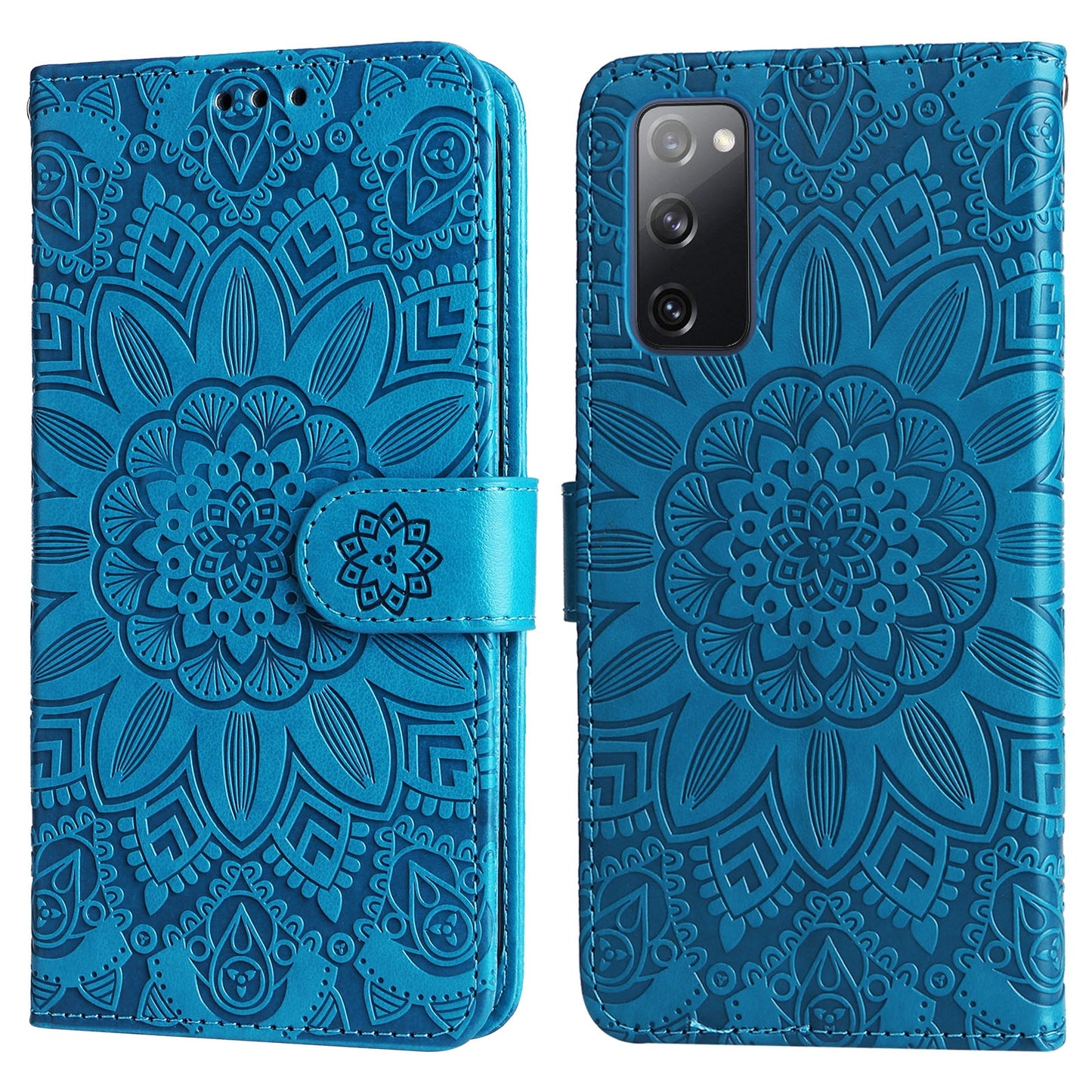 Samsung Galaxy S20 FE Sunflower Embossed Leather Wallet Phone Case with Kickstand and Card Holder