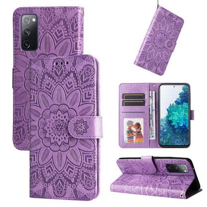 Samsung Galaxy S20 FE Sunflower Embossed Leather Wallet Phone Case with Kickstand and Card Holder