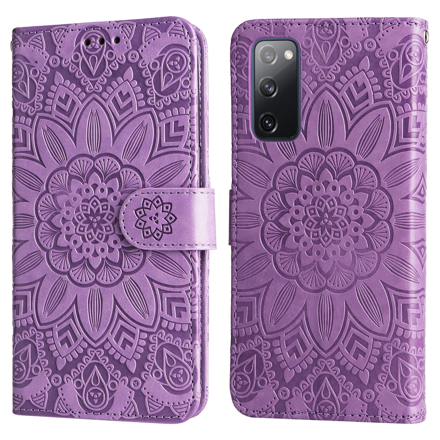 Samsung Galaxy S20 FE Sunflower Embossed Leather Wallet Phone Case with Kickstand and Card Holder