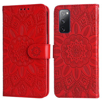 Samsung Galaxy S20 FE Sunflower Embossed Leather Wallet Phone Case with Kickstand and Card Holder