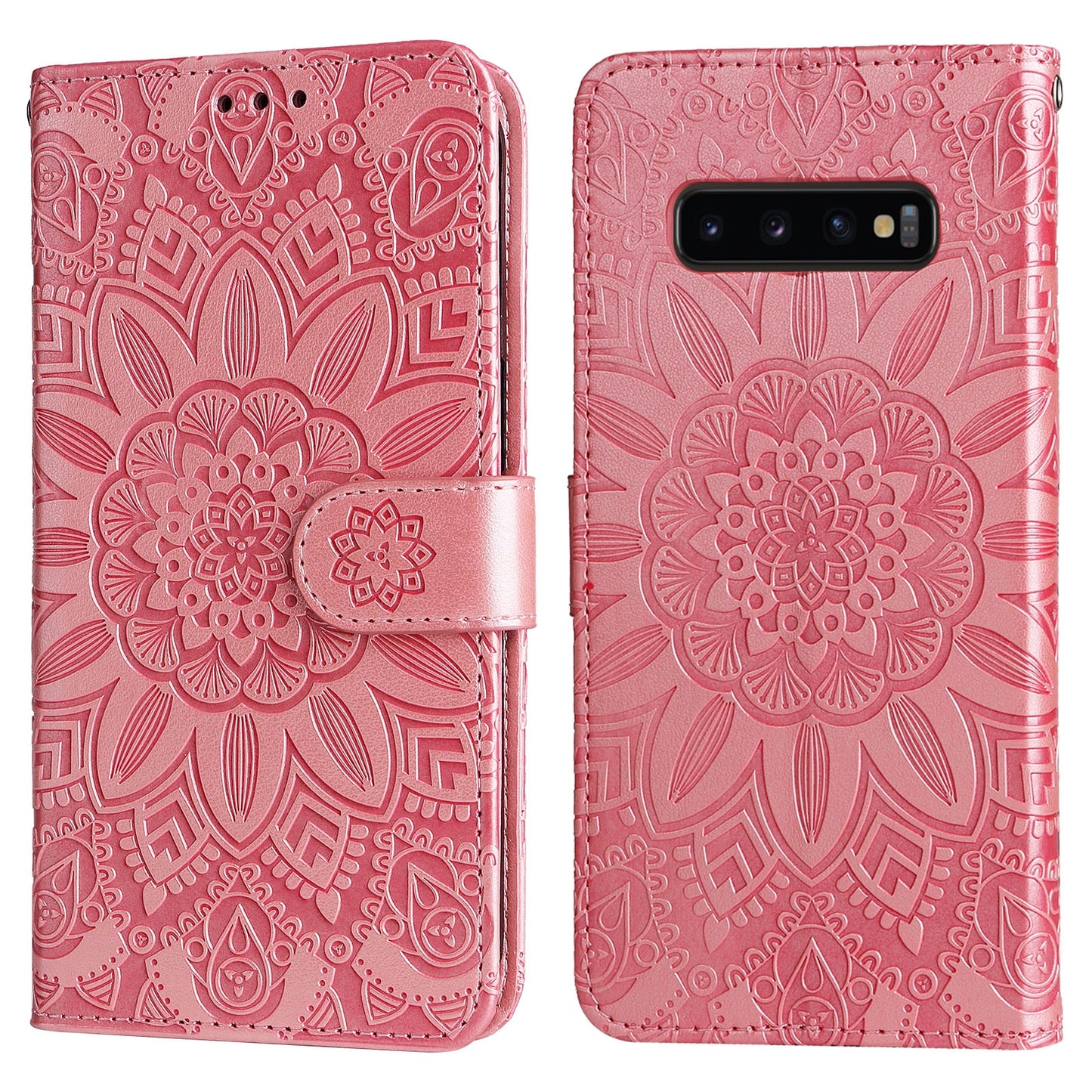 Samsung Galaxy S10 Sunflower Embossed Leather Wallet Phone Case with Kickstand and Card Holder