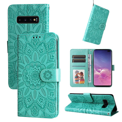 Samsung Galaxy S10 Sunflower Embossed Leather Wallet Phone Case with Kickstand and Card Holder