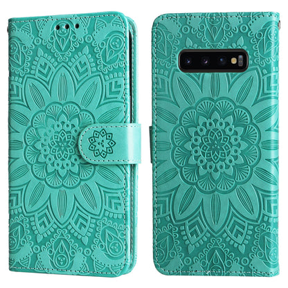 Samsung Galaxy S10 Sunflower Embossed Leather Wallet Phone Case with Kickstand and Card Holder