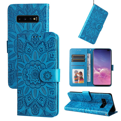 Samsung Galaxy S10 Sunflower Embossed Leather Wallet Phone Case with Kickstand and Card Holder