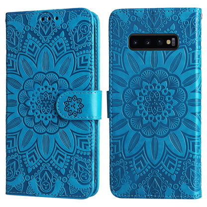 Samsung Galaxy S10 Sunflower Embossed Leather Wallet Phone Case with Kickstand and Card Holder