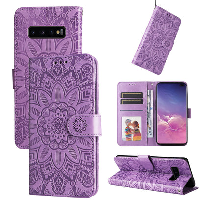 Samsung Galaxy S10 Sunflower Embossed Leather Wallet Phone Case with Kickstand and Card Holder