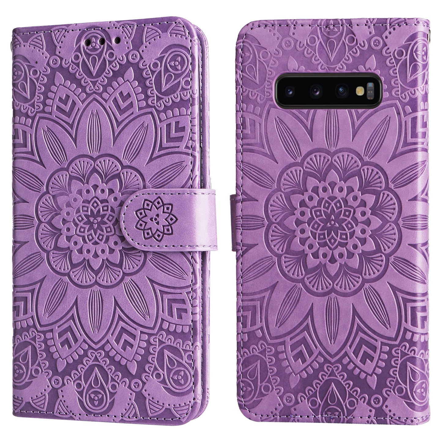 Samsung Galaxy S10 Sunflower Embossed Leather Wallet Phone Case with Kickstand and Card Holder