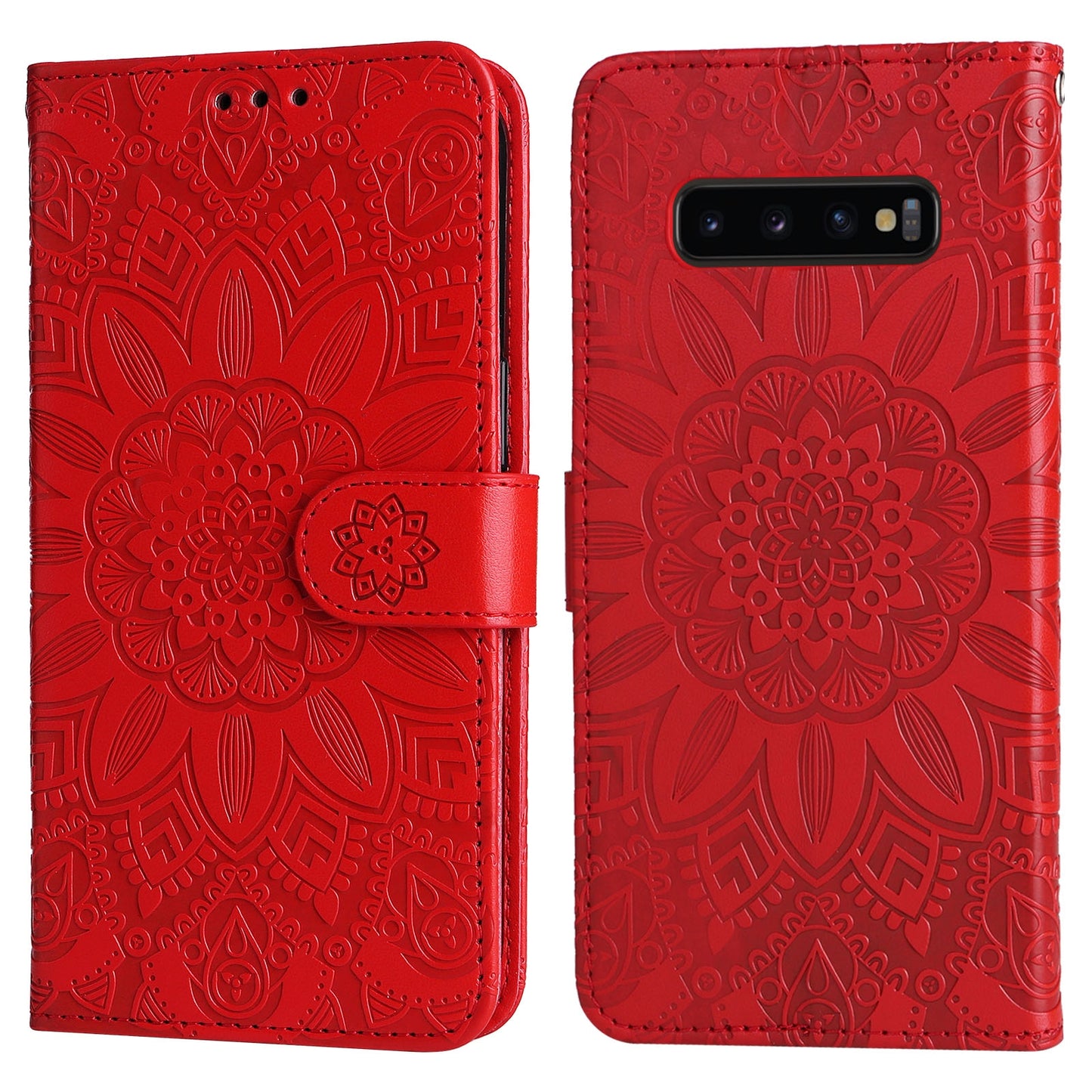 Samsung Galaxy S10 Sunflower Embossed Leather Wallet Phone Case with Kickstand and Card Holder