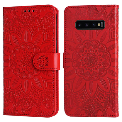 Samsung Galaxy S10 Sunflower Embossed Leather Wallet Phone Case with Kickstand and Card Holder