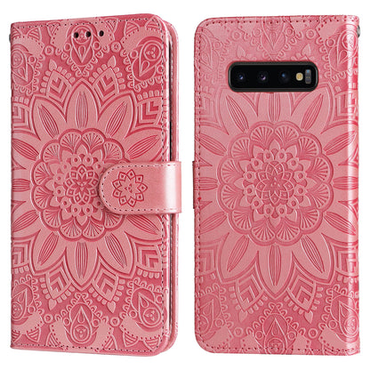 Samsung Galaxy S10+ Sunflower Embossed Leather Wallet Phone Case with Kickstand and Card Holder