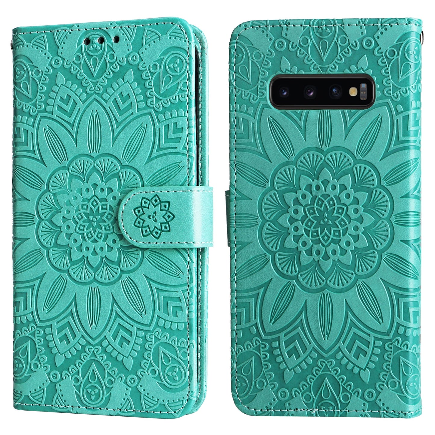 Samsung Galaxy S10+ Sunflower Embossed Leather Wallet Phone Case with Kickstand and Card Holder