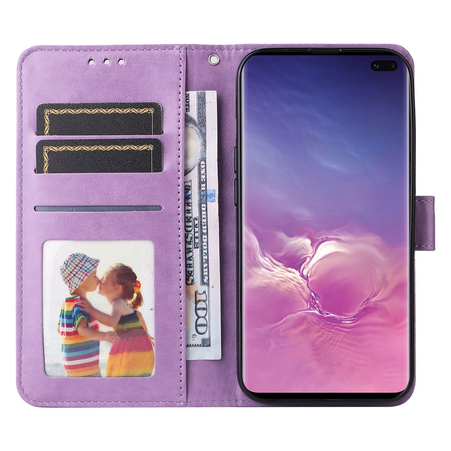 Samsung Galaxy S10+ Sunflower Embossed Leather Wallet Phone Case with Kickstand and Card Holder