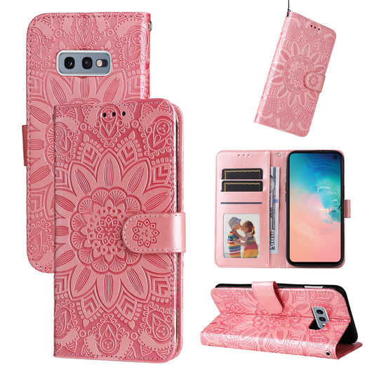 Samsung Galaxy S10e Sunflower Embossed Leather Wallet Phone Case with Kickstand and Card Holder