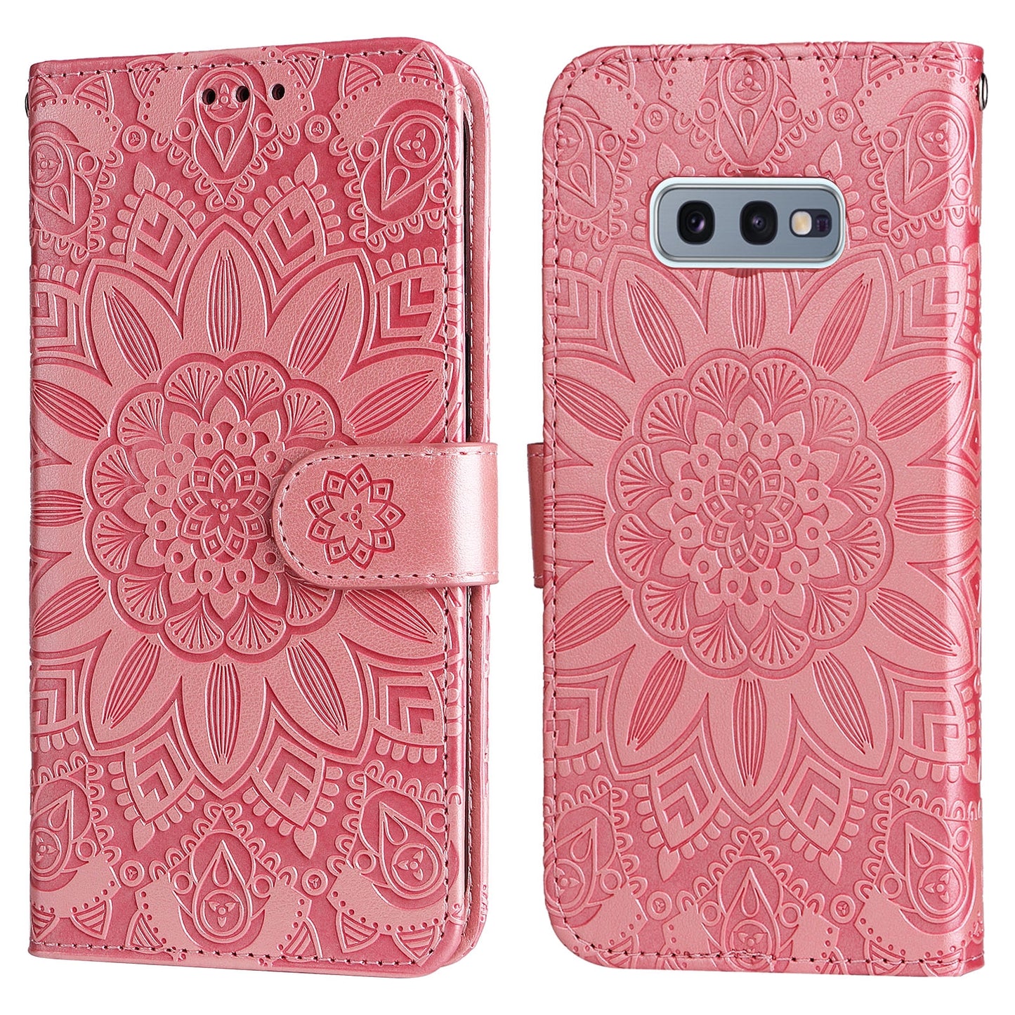 Samsung Galaxy S10e Sunflower Embossed Leather Wallet Phone Case with Kickstand and Card Holder