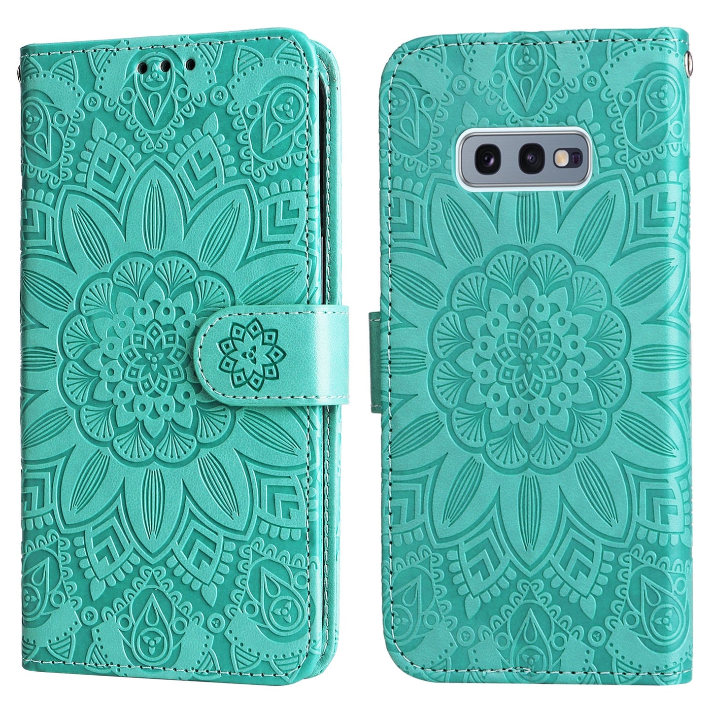 Samsung Galaxy S10e Sunflower Embossed Leather Wallet Phone Case with Kickstand and Card Holder