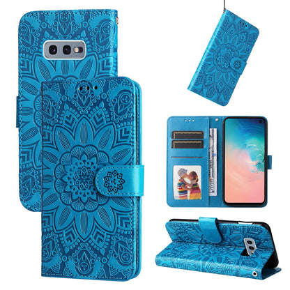 Samsung Galaxy S10e Sunflower Embossed Leather Wallet Phone Case with Kickstand and Card Holder