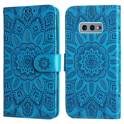 Samsung Galaxy S10e Sunflower Embossed Leather Wallet Phone Case with Kickstand and Card Holder