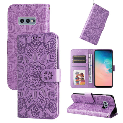 Samsung Galaxy S10e Sunflower Embossed Leather Wallet Phone Case with Kickstand and Card Holder