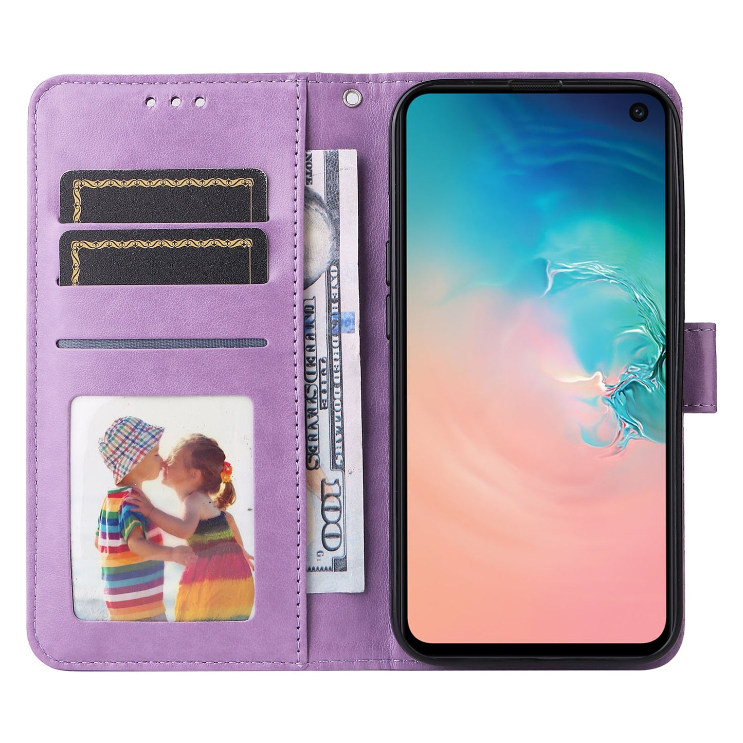 Samsung Galaxy S10e Sunflower Embossed Leather Wallet Phone Case with Kickstand and Card Holder