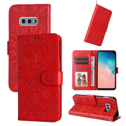 Samsung Galaxy S10e Sunflower Embossed Leather Wallet Phone Case with Kickstand and Card Holder