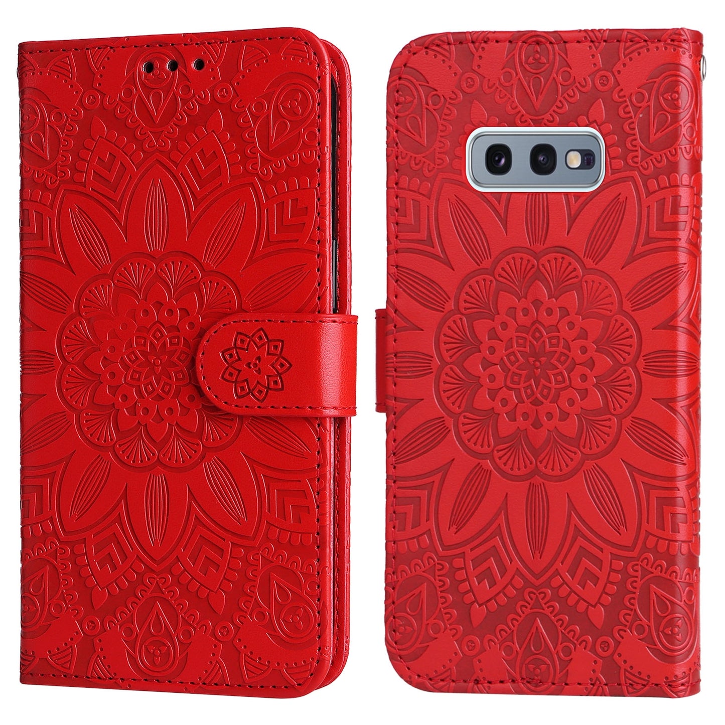 Samsung Galaxy S10e Sunflower Embossed Leather Wallet Phone Case with Kickstand and Card Holder