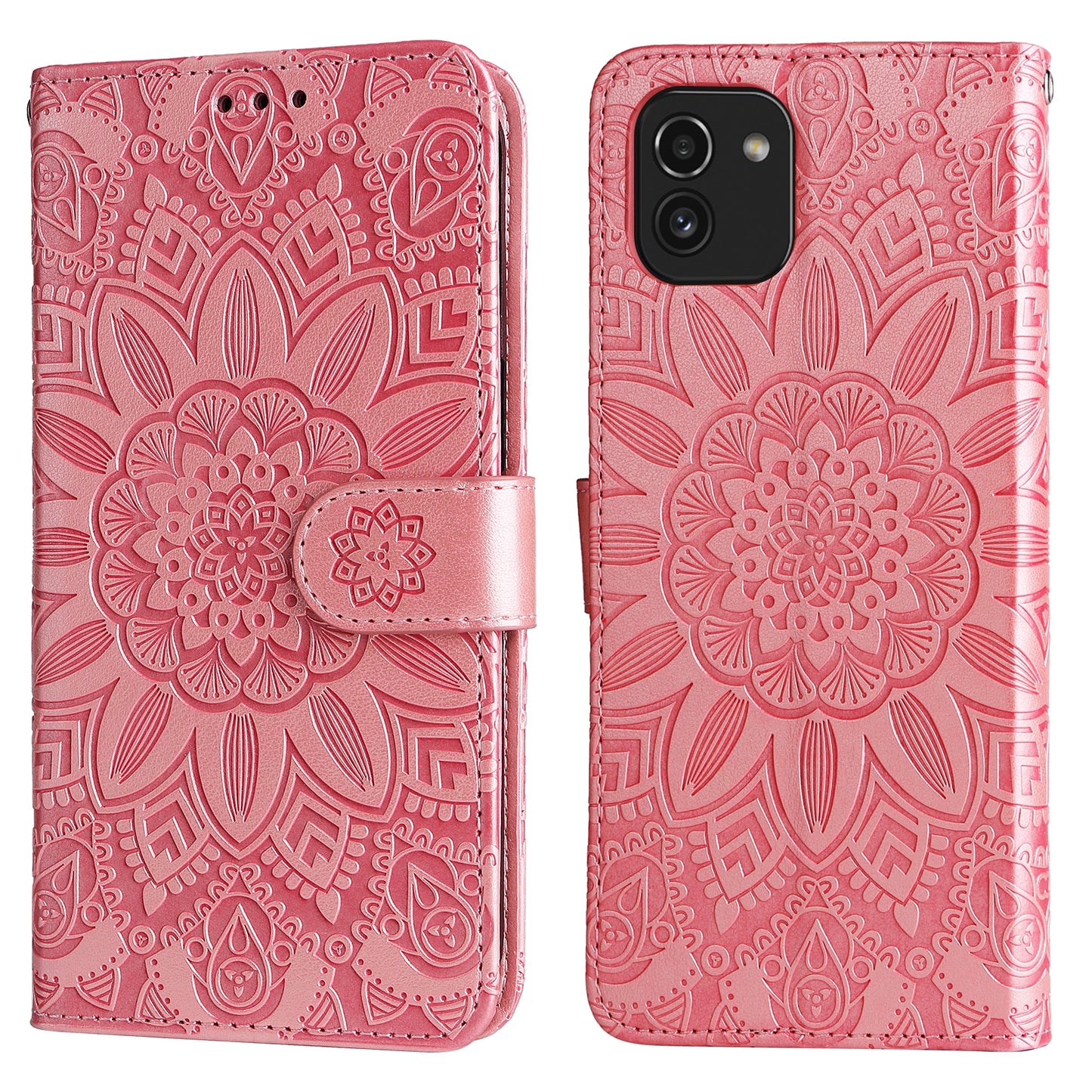 Samsung Galaxy A03 EU 166mm Sunflower Embossed Leather Wallet Phone Case with Kickstand and Card Holder
