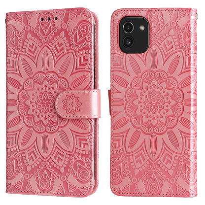Samsung Galaxy A03 EU 166mm Sunflower Embossed Leather Wallet Phone Case with Kickstand and Card Holder