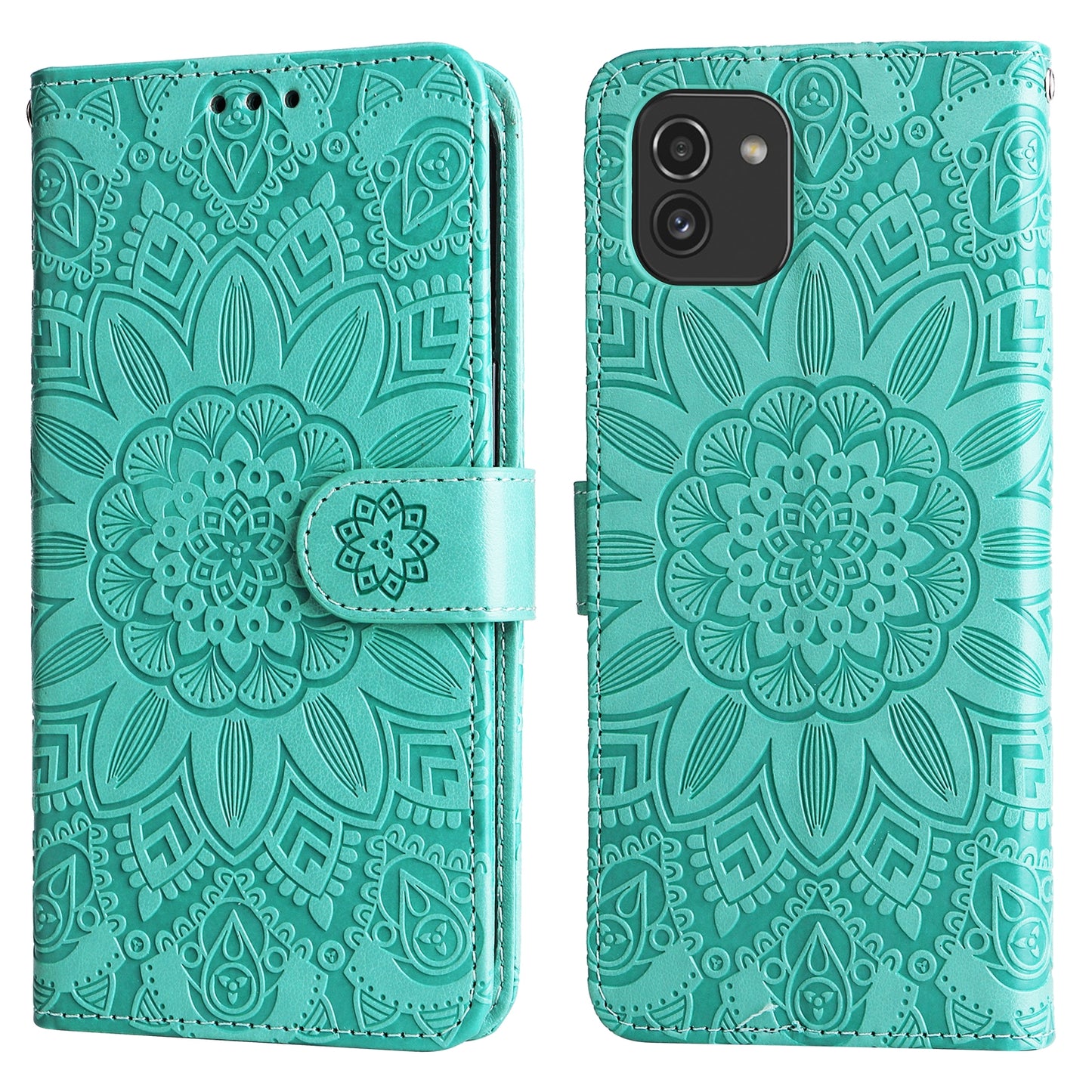 Samsung Galaxy A03 EU 166mm Sunflower Embossed Leather Wallet Phone Case with Kickstand and Card Holder