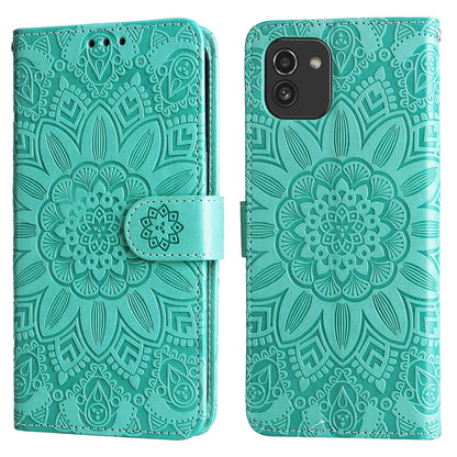 Samsung Galaxy A03 EU 166mm Sunflower Embossed Leather Wallet Phone Case with Kickstand and Card Holder