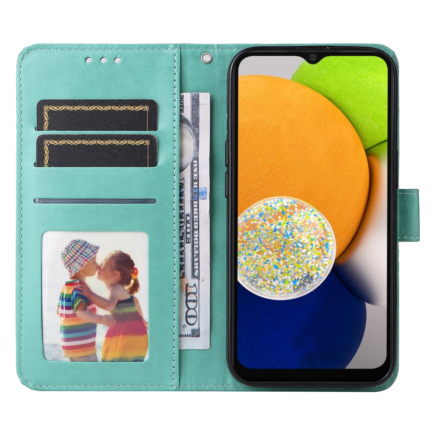 Samsung Galaxy A03 EU 166mm Sunflower Embossed Leather Wallet Phone Case with Kickstand and Card Holder