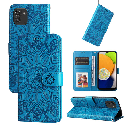 Samsung Galaxy A03 EU 166mm Sunflower Embossed Leather Wallet Phone Case with Kickstand and Card Holder