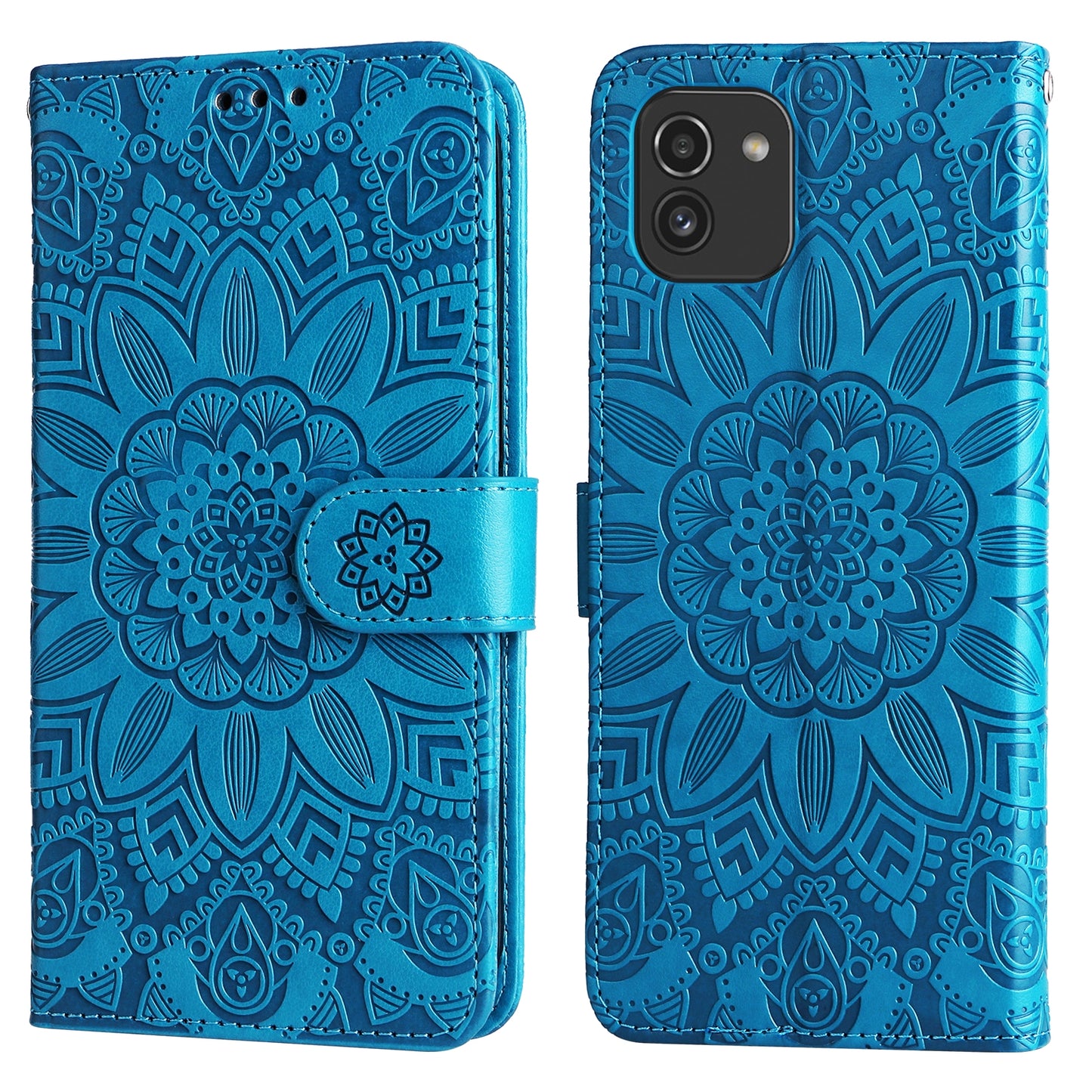 Samsung Galaxy A03 EU 166mm Sunflower Embossed Leather Wallet Phone Case with Kickstand and Card Holder
