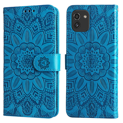 Samsung Galaxy A03 EU 166mm Sunflower Embossed Leather Wallet Phone Case with Kickstand and Card Holder