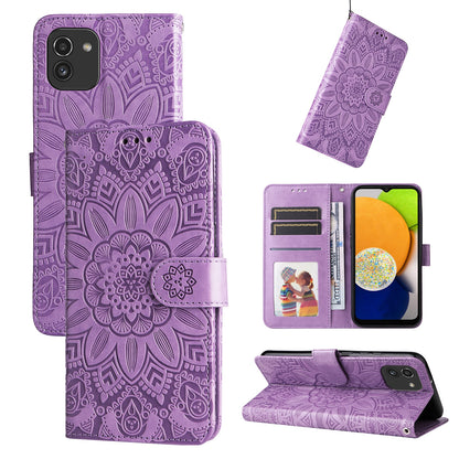 Samsung Galaxy A03 EU 166mm Sunflower Embossed Leather Wallet Phone Case with Kickstand and Card Holder