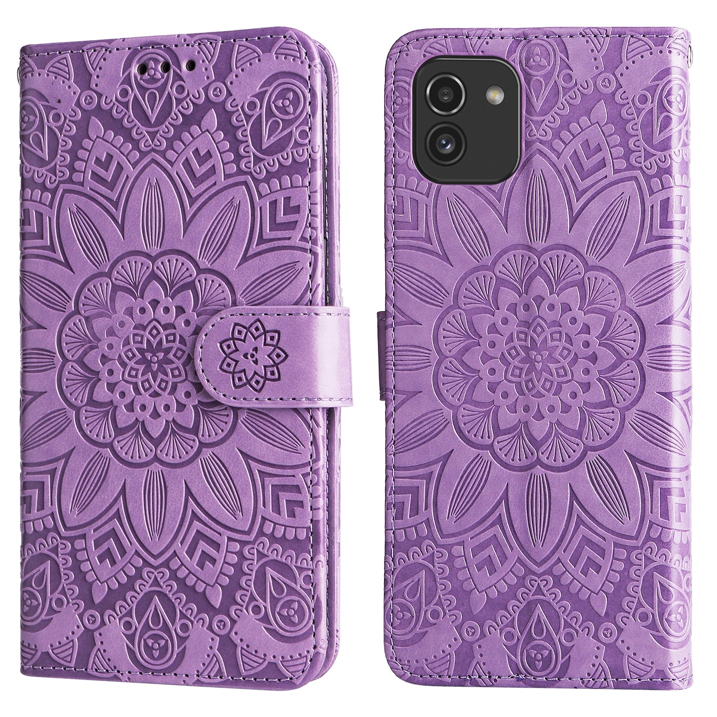 Samsung Galaxy A03 EU 166mm Sunflower Embossed Leather Wallet Phone Case with Kickstand and Card Holder