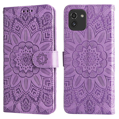 Samsung Galaxy A03 EU 166mm Sunflower Embossed Leather Wallet Phone Case with Kickstand and Card Holder