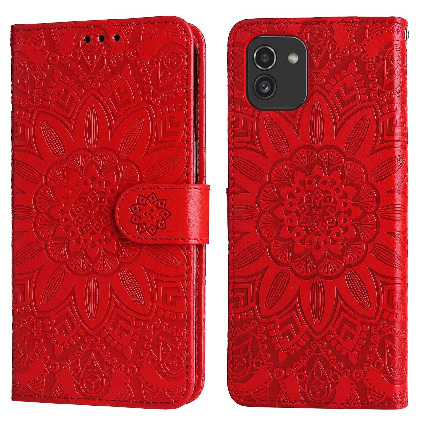 Samsung Galaxy A03 EU 166mm Sunflower Embossed Leather Wallet Phone Case with Kickstand and Card Holder