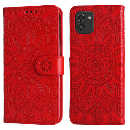 Samsung Galaxy A03 EU 166mm Sunflower Embossed Leather Wallet Phone Case with Kickstand and Card Holder