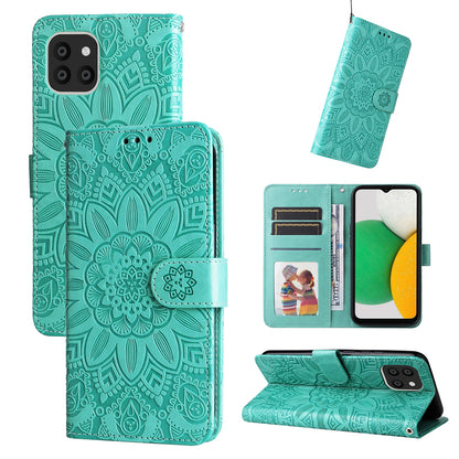 Samsung Galaxy A03 Global 164mm Sunflower Embossed Leather Wallet Phone Case with Kickstand and Card Holder