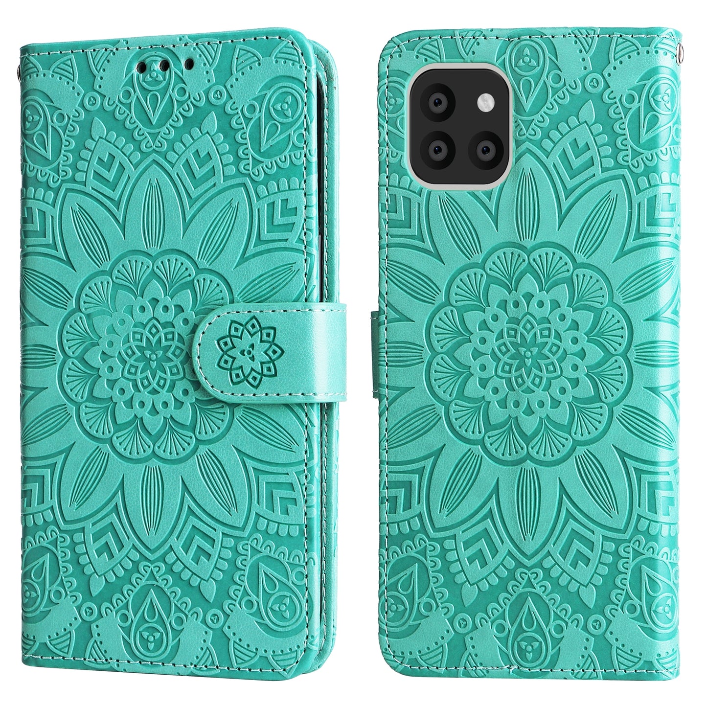 Samsung Galaxy A03 Global 164mm Sunflower Embossed Leather Wallet Phone Case with Kickstand and Card Holder