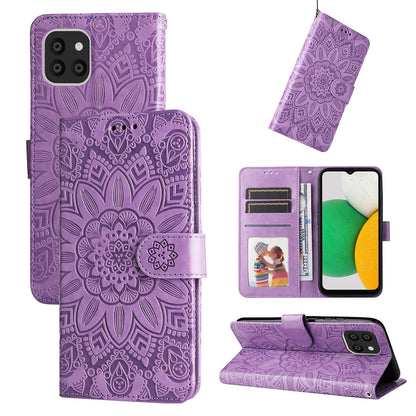 Samsung Galaxy A03 Global 164mm Sunflower Embossed Leather Wallet Phone Case with Kickstand and Card Holder