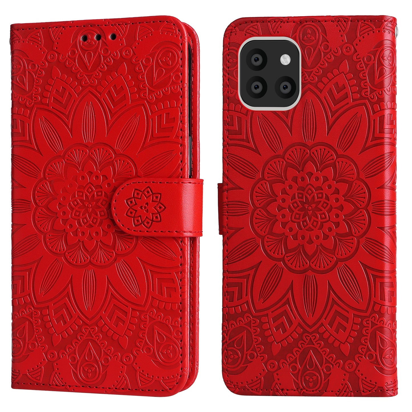 Samsung Galaxy A03 Global 164mm Sunflower Embossed Leather Wallet Phone Case with Kickstand and Card Holder