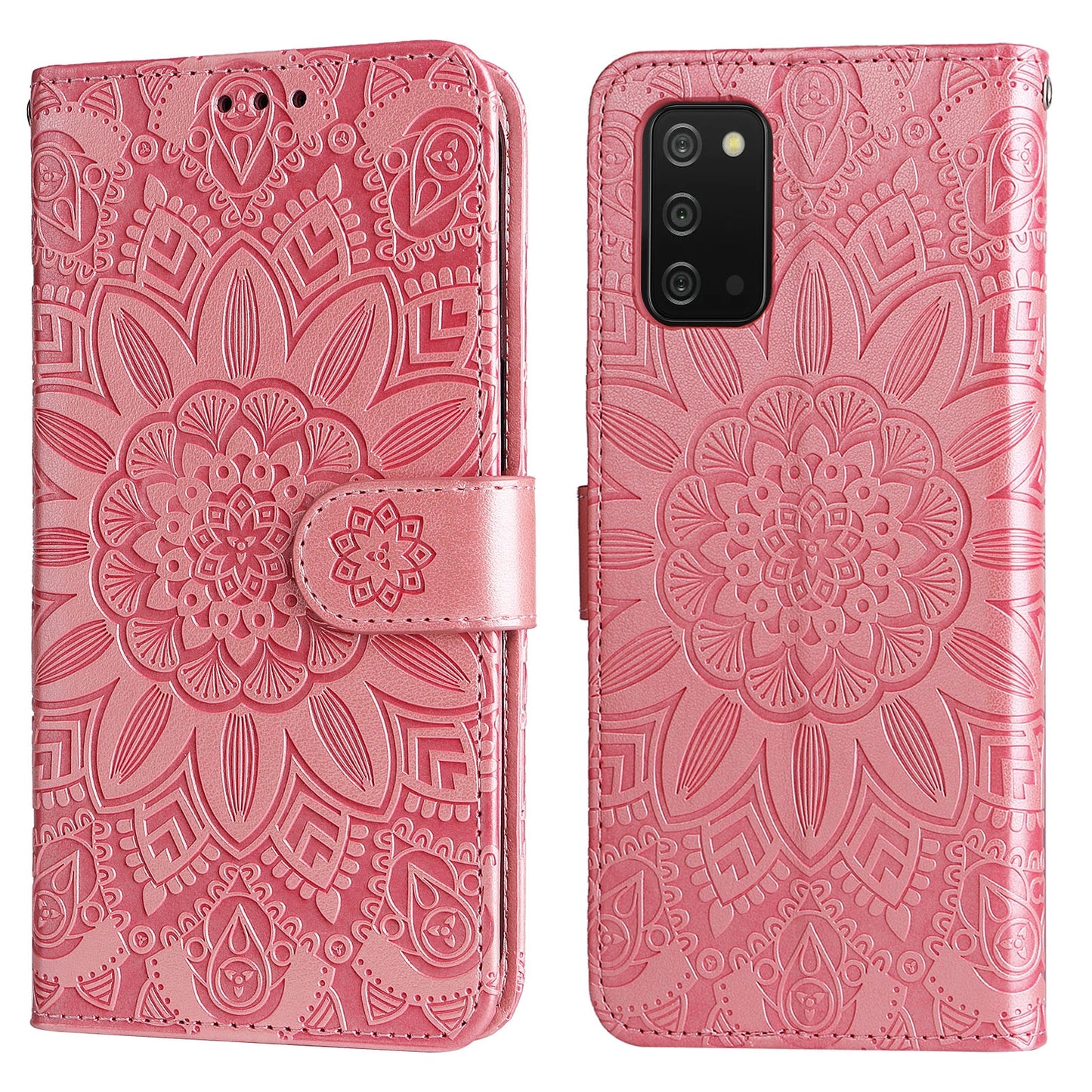 Samsung Galaxy A03s EU 166mm Sunflower Embossed Leather Wallet Phone Case with Kickstand and Card Holder