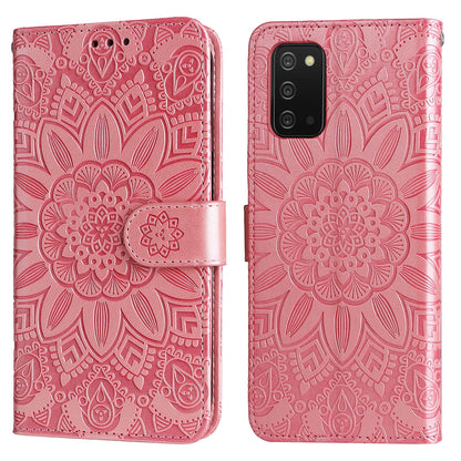 Samsung Galaxy A03s EU 166mm Sunflower Embossed Leather Wallet Phone Case with Kickstand and Card Holder