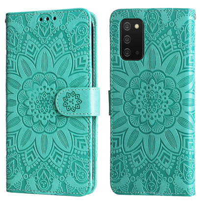 Samsung Galaxy A03s EU 166mm Sunflower Embossed Leather Wallet Phone Case with Kickstand and Card Holder